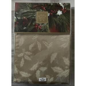 Lenox Holiday Holly Damask Gold Tablecloth Christmas 60” X 140” Oblong New